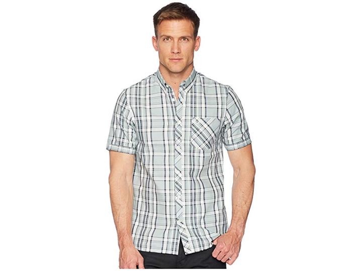Fred Perry Bold Check Short Sleeve Shirt (silver/blue) Men's Clothing