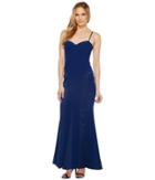 Aidan Mattox Crepe And Charmeuse Gown (navy) Women's Dress