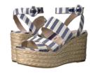 Nine West Kushala Espadrille Wedge Sandal (dark Blue/off-white Fabric) Women's Shoes