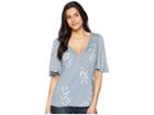 Lucky Brand Leaf Print Wrap Top (blue Multi) Women's Clothing