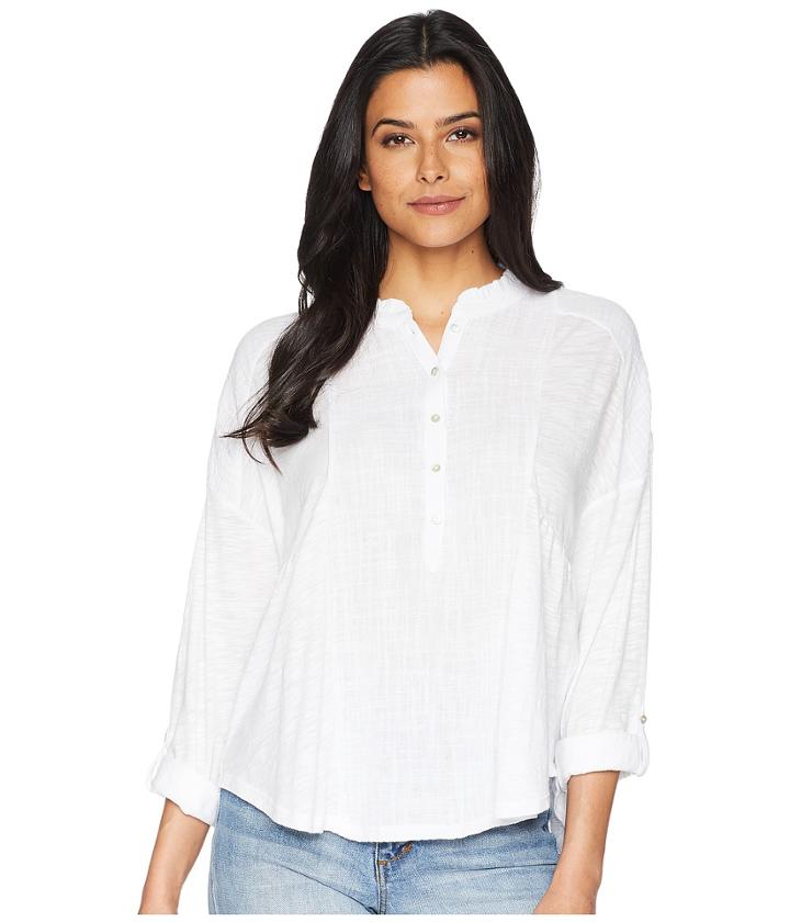 Lucky Brand Woven Gauze Mix Henley Top (lucky White) Women's Clothing