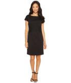 Ellen Tracy Short Sleeved Ponte Dress With Waist Detail (black) Women's Dress