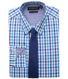 Nick Graham Multi Gingham Check Stretch Shirt With Micro Solid Dobby Tie (aqua) Men's Long Sleeve Button Up