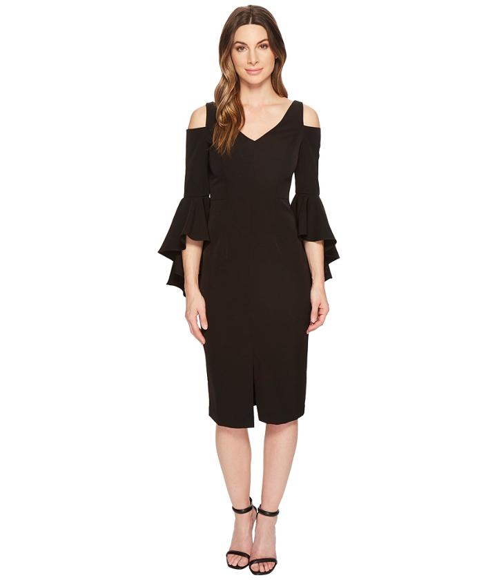 Maggy London Cold Shoulder Sheath Dress With Ruffle Sleeve (black) Women's Dress