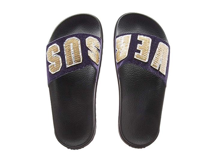 Versus Versace Footbed Sandal Rubber Sole H.20+sequins Lettering Velluto (purple/light Gold/black) Women's Sandals