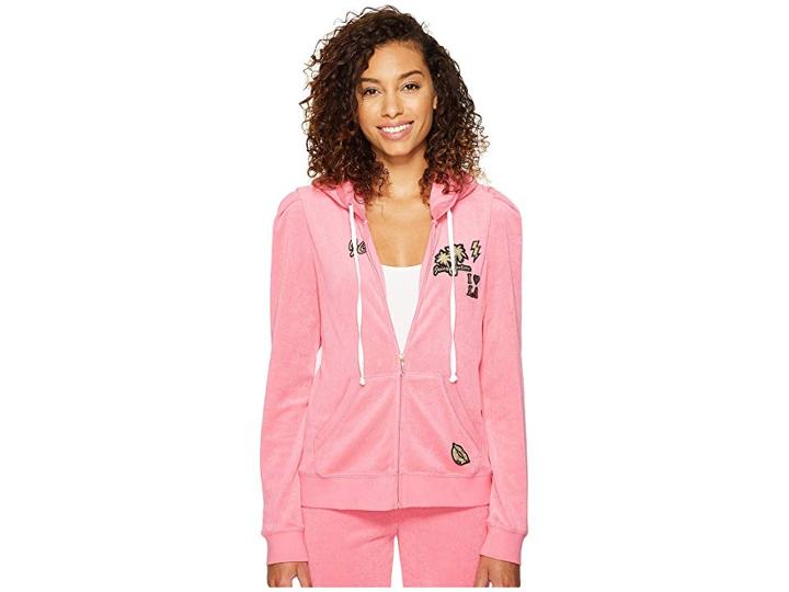 Juicy Couture Venice Beach Patches Microterry Puff Sleeve Jacket (precocious Pink) Women's Coat