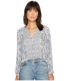 Lucky Brand Smocked Peasant Top (blue Multi) Women's Clothing