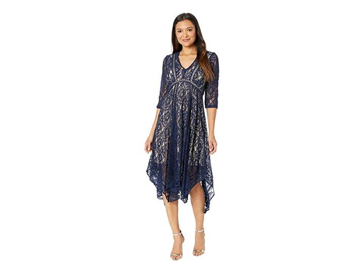 Taylor Long Sleeve V-neck Lace Dress (navy) Women's Dress
