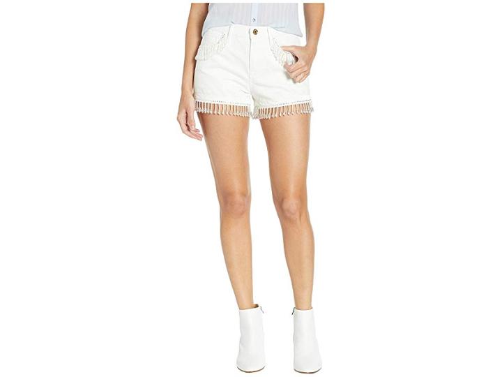 Juicy Couture White Fringe Embellished Denim Shorts (white/rigid) Women's Shorts
