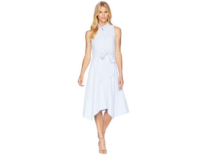 Tahari By Asl Seersucker Shirtdress (blue/white) Women's Dress