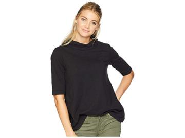 Mod-o-doc Classic Jersey Button Neck Elbow Sleeve Tee With Pleated Back (black) Women's T Shirt