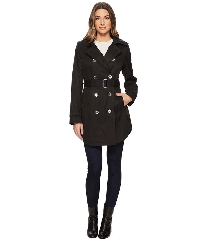 Calvin Klein Double Breasted Trench With Hi Lo Hem (black) Women's Coat