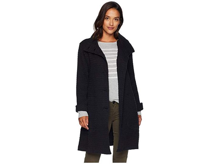 Mod-o-doc Signature Waffle Button Front Funnel Neck Coat (black) Women's Coat