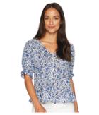 Lucky Brand Floral Print Top (blue Multi) Women's Short Sleeve Pullover