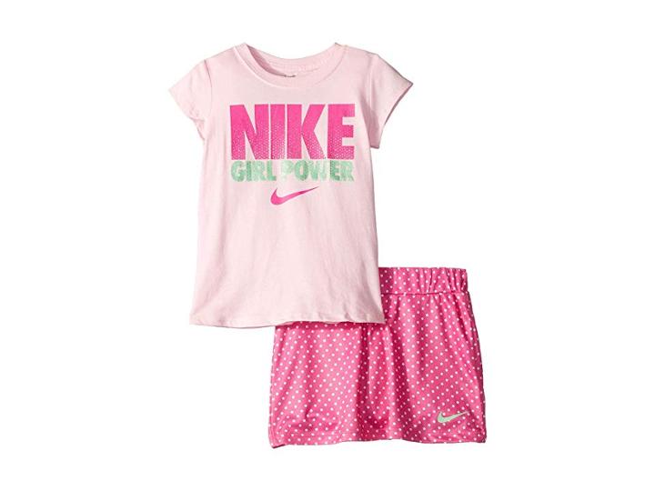 Nike Kids Short Sleeve Graphic T-shirt And All Over Print Scooter Set (little Kids) (laser Fuchsia) Girl's Active Sets