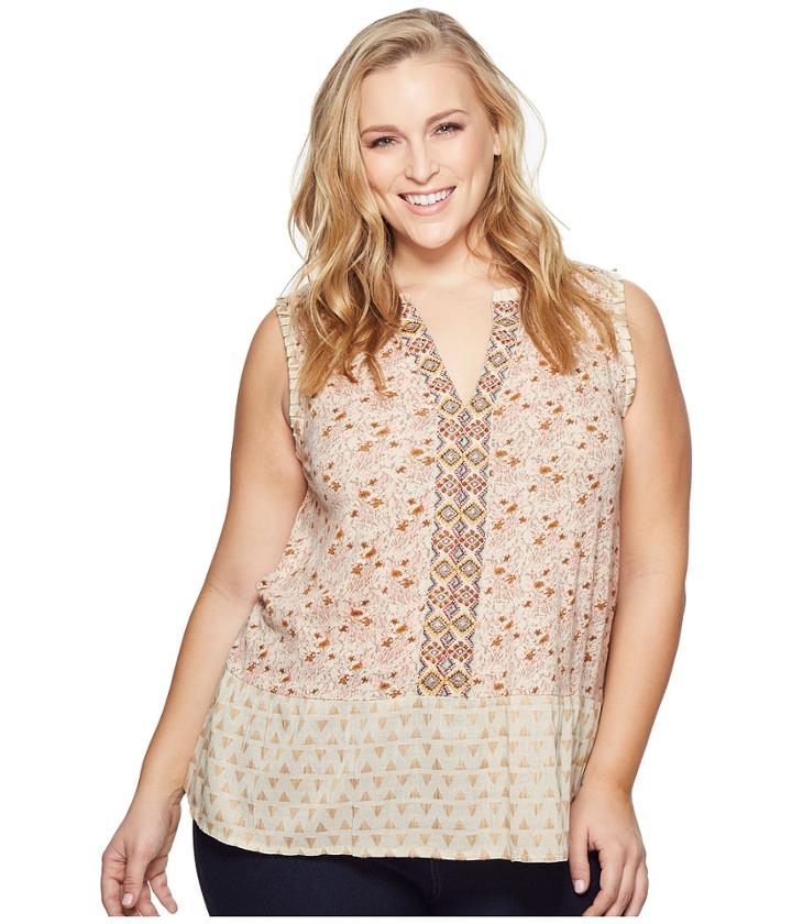 Lucky Brand Plus Size Mix Print Peplum Top (natural Mutli) Women's Sleeveless