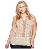 Lucky Brand Plus Size Mix Print Peplum Top (natural Mutli) Women's Sleeveless