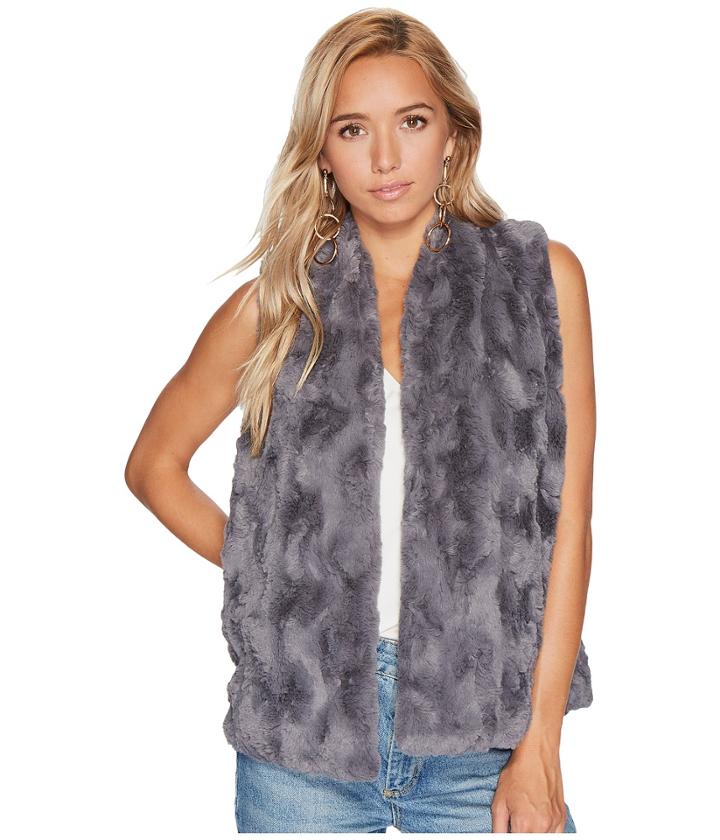Jack By Bb Dakota Cheerio Swirly Textured Soft Faux Fur Vest (charcoal Grey) Women's Vest