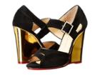 Charlotte Olympia Marcella 100 (black/gold Suede/metallic Calfskin) Women's Wedge Shoes
