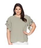 Vince Camuto Specialty Size Plus Size Drop Shoulder Tiered Sleeve Textured Blouse (camo Green) Women's Blouse