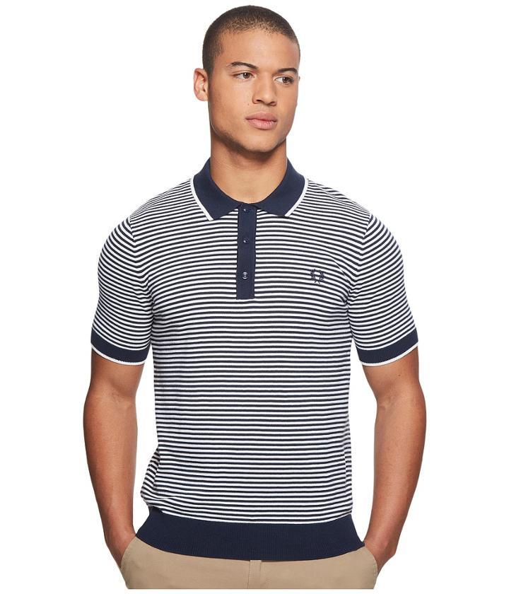 Fred Perry Fine Stripe Knitted Shirt (deep Carbon) Men's Clothing