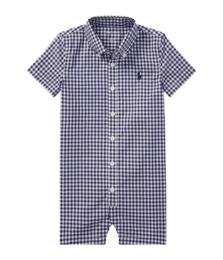 Ralph Lauren Baby Cotton Gingham Shortalls (infant) (navy/white) Boy's Jumpsuit & Rompers One Piece