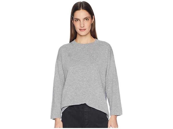 Eileen Fisher Italian Cashmere Crew Neck Bracelet Sleeve Top (moon) Women's Clothing