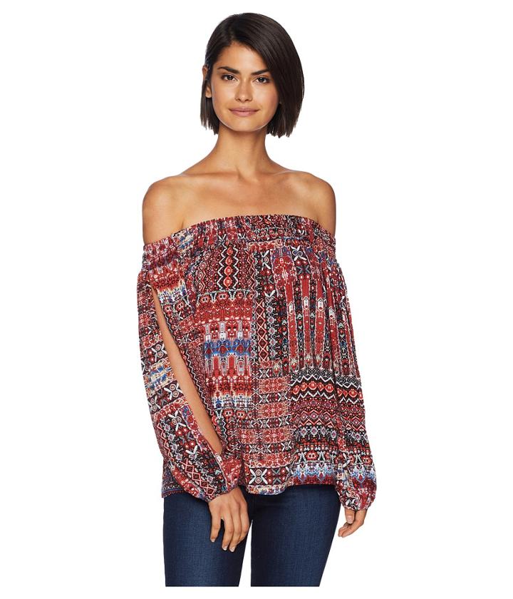 Bcbgeneration Off Shoulder Smocked Top (saffron Multi) Women's Short Sleeve Pullover