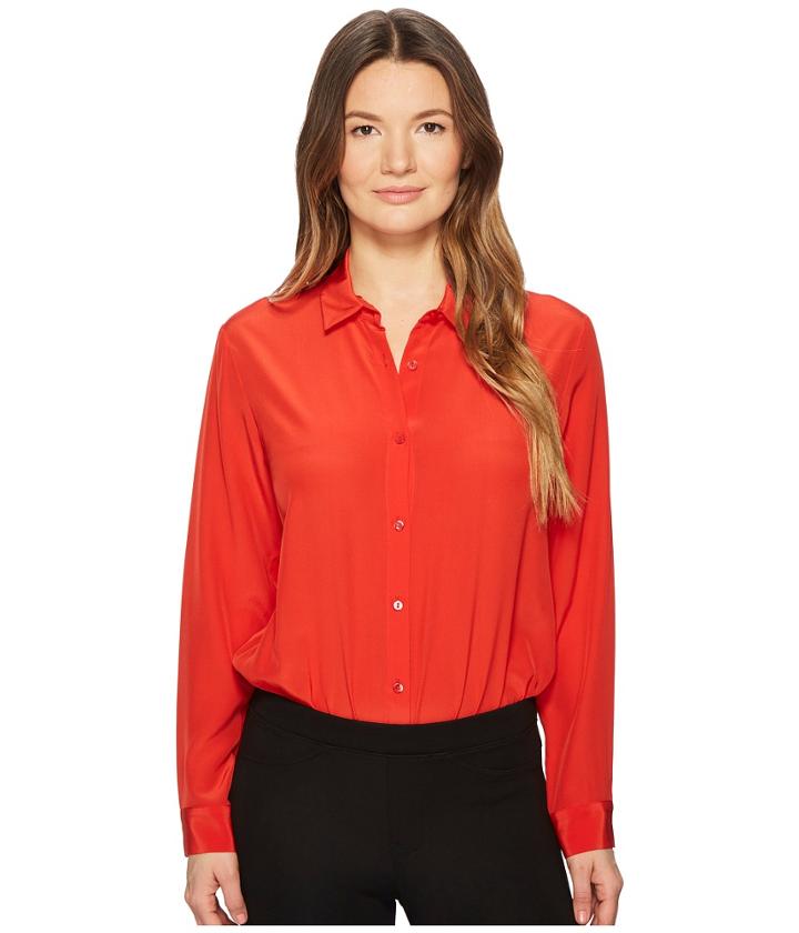 The Kooples Wrap-over Silk Bodysuit With Sleeves (red) Women's Jumpsuit & Rompers One Piece