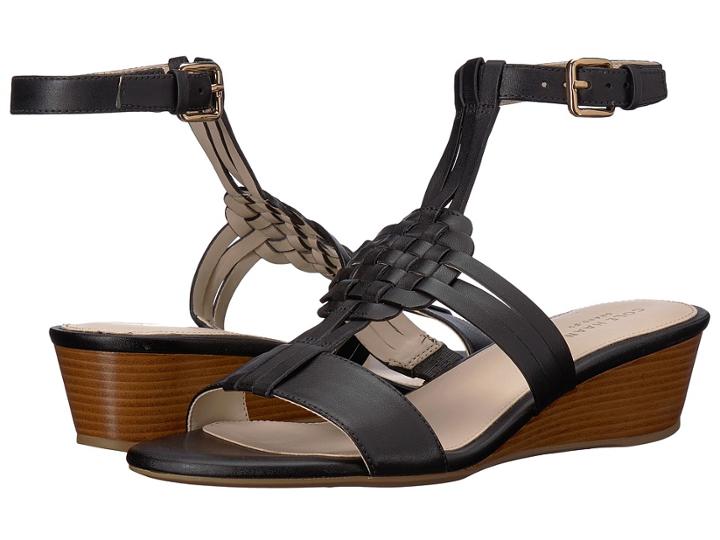 Cole Haan Findra Woven Slide Wedge Sandal (black Leather) Women's Sandals
