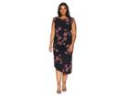 Vince Camuto Specialty Size Plus Size Cap Sleeve Chateau Floral Side Ruched Dress (rich Black) Women's Dress