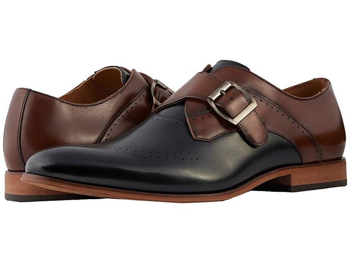 Stacy Adams Saxton Perfed Wingtip Monkstrap (black/cognac) Men's Shoes