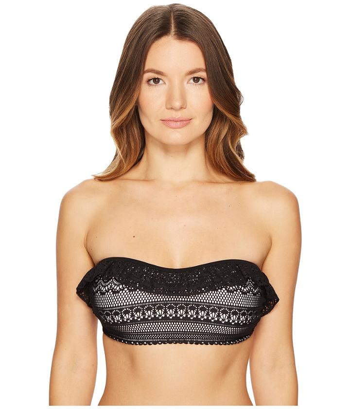 Kate Spade New York Point Loma #72 Ruffle Bandeau Bikini Top W/ Removable Soft Cups Strap (black) Women's Swimwear