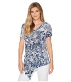 Ivanka Trump Short Sleeve Printed Asymmetrical Knit Tee (navy Multi) Women's T Shirt