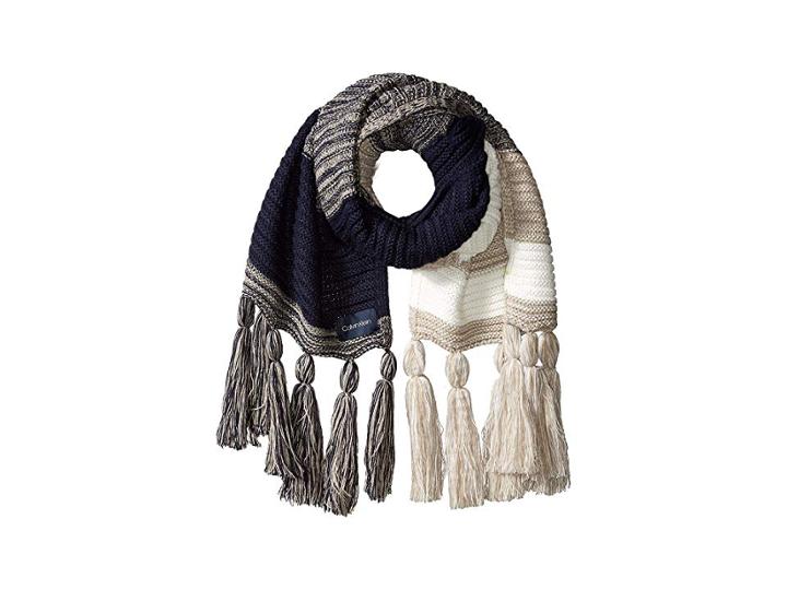 Calvin Klein Marled Color Block Tassel Scarf (navy) Scarves