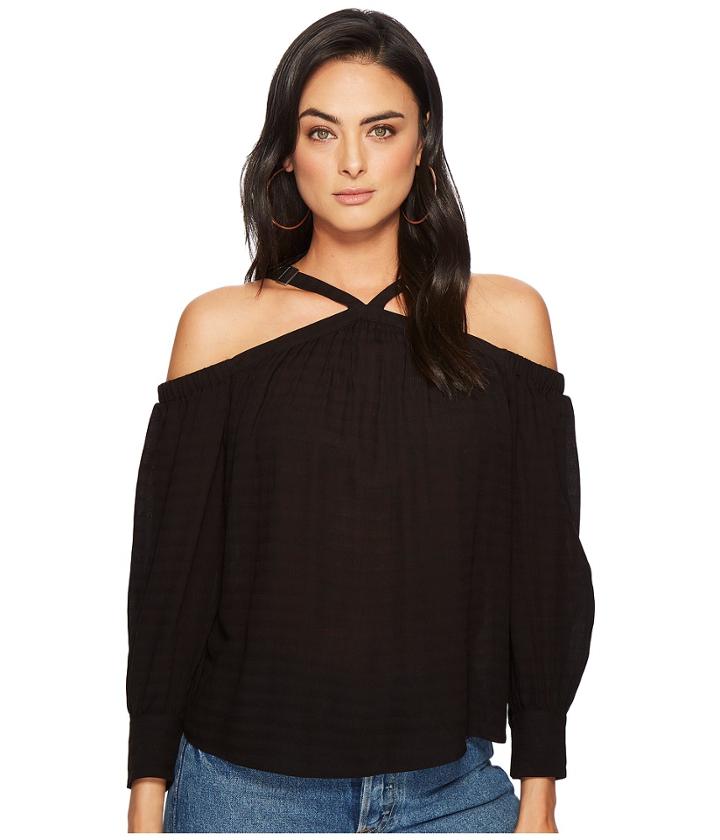 1.state High Neck Cold Shoulder Blouson Blouse (rich Black) Women's Blouse