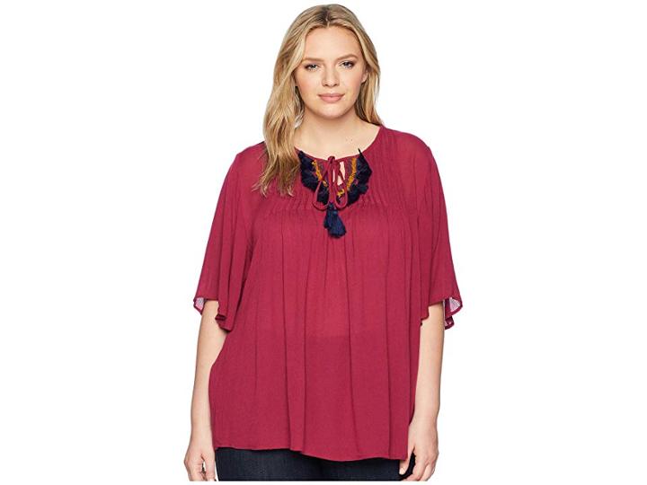 B Collection By Bobeau Plus Size Michalina Blouse With Trim (richberry) Women's Blouse