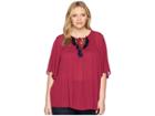 B Collection By Bobeau Plus Size Michalina Blouse With Trim (richberry) Women's Blouse