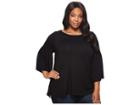 Karen Kane Plus Plus Size Bell Sleeve Side-slit Top (black) Women's Clothing