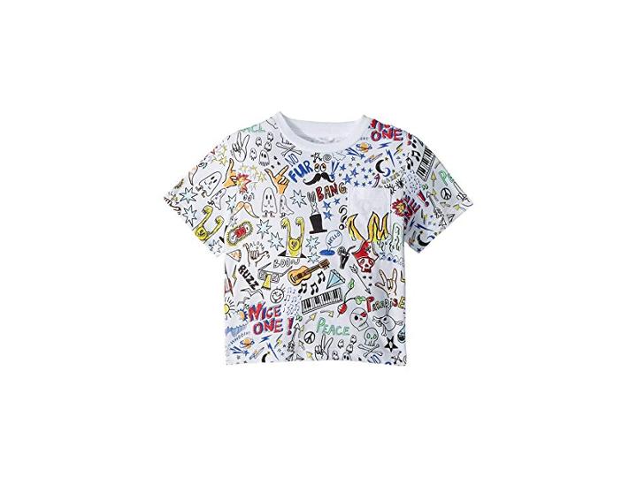 Stella Mccartney Kids Basil All Over Printed Short Sleeve Tee (toddler/little Kids/big Kids) (white) Boy's T Shirt