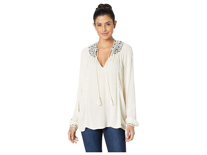 Lucky Brand Embroidered Peasant Top (birch) Women's Blouse