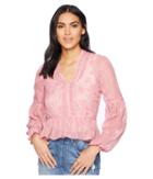 Romeo & Juliet Couture Star Motif Ruffle Hem Blouse (pink) Women's Blouse