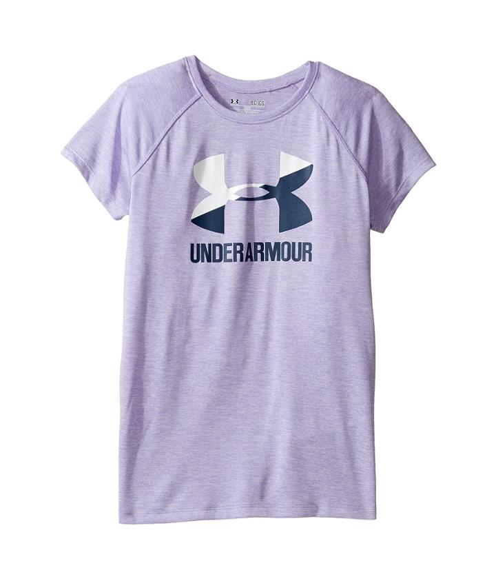 Under Armour Kids Ua Novelty Big Logo Short Sleeve Tee (big Kids) (dark Lavender/white) Girl's T Shirt