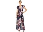 Marina Floral Print Chiffon Dress With Cascade Ruffle Sleeves And Side Cascade Skirt (navy/multi) Women's Clothing