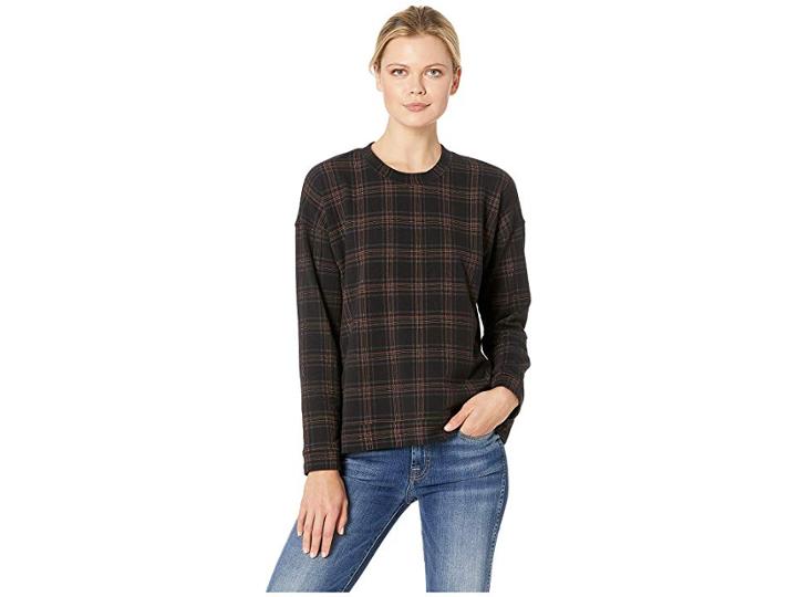 Kenneth Cole New York Printed Sweatshirt (road Plaid Black) Women's Sweatshirt