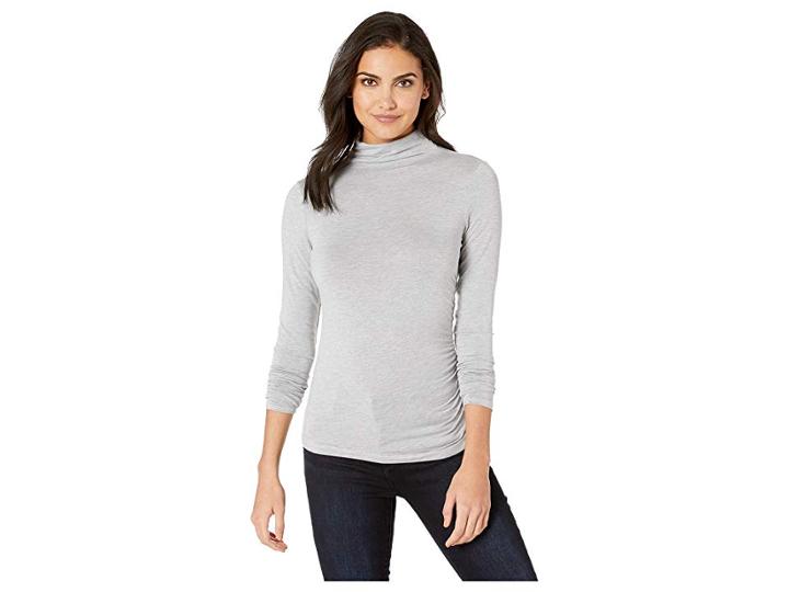 Michael Stars Jules Jersey Long Sleeve Mock Neck Side Ruched Tee (heather Grey) Women's Long Sleeve Pullover
