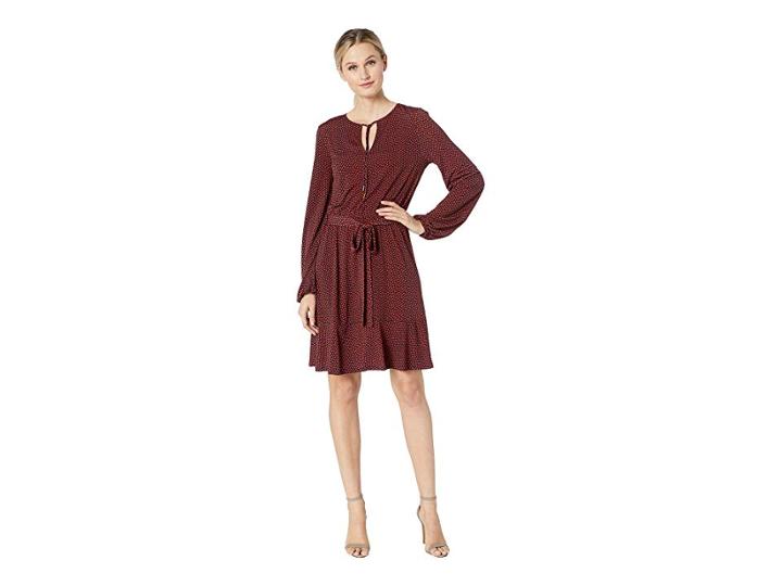 Michael Michael Kors Bud Keyhole Blouson Dress (true Navy/bright Terra Cotta) Women's Dress