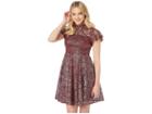 Betsey Johnson Short Sleeve Mock Neck Foiled Lace Fit And Flare Dress (burgundy) Women's Dress