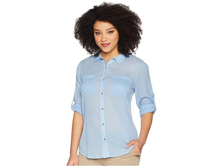Calvin Klein Crinkle Roll Sleeve Blouse (chambray) Women's Blouse