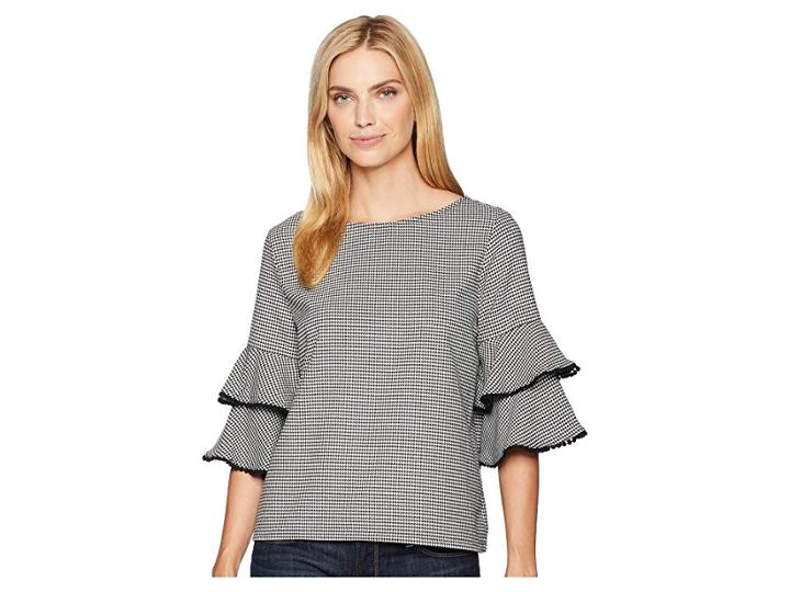 Karen Kane Ruffle Trim Top (houndstooth) Women's Clothing